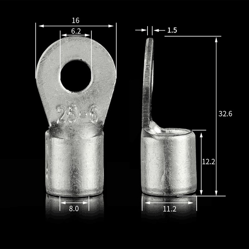 国标紫铜 OT冷压接线端子OT25-6  圆型裸端头铜鼻子200只 焊口