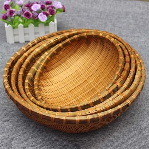 手工小号家用圆形藤柳编针线馒头茶叶厨房笸箩收纳筐柳条竹编簸箕