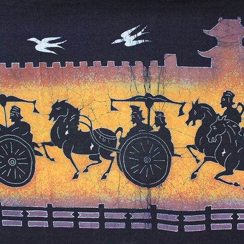 苗族蜡染画车骑出巡民族特色工艺品餐厅客栈酒吧茶室装饰纯棉挂画