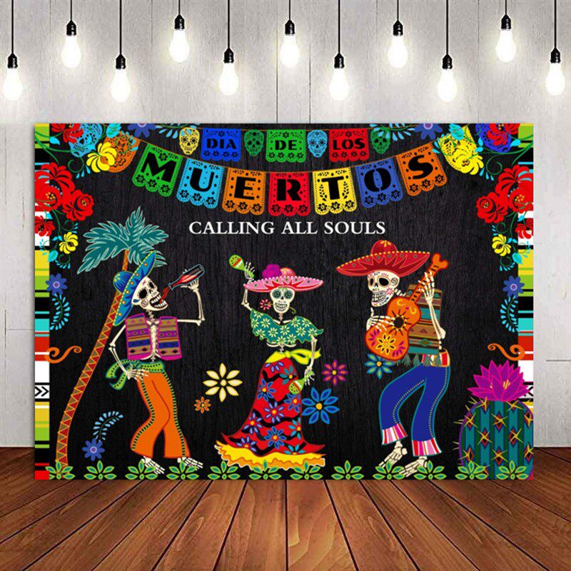 新款万圣节背景布 骷p髅装饰品旗帜挂毯壁布 墨西哥亡灵节横幅
