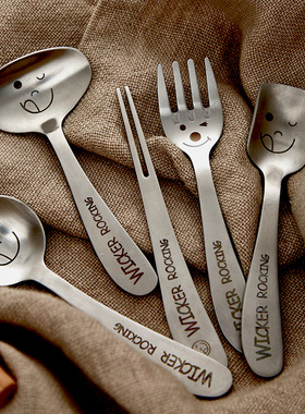 儿童304不锈钢叉勺p套装宝宝勺子叉子不伤嘴吃饭训练婴儿辅食餐具