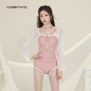 泳衣女夏2024新款 高级感纯欲连B体微胖女孩遮肚显瘦保守游泳管专