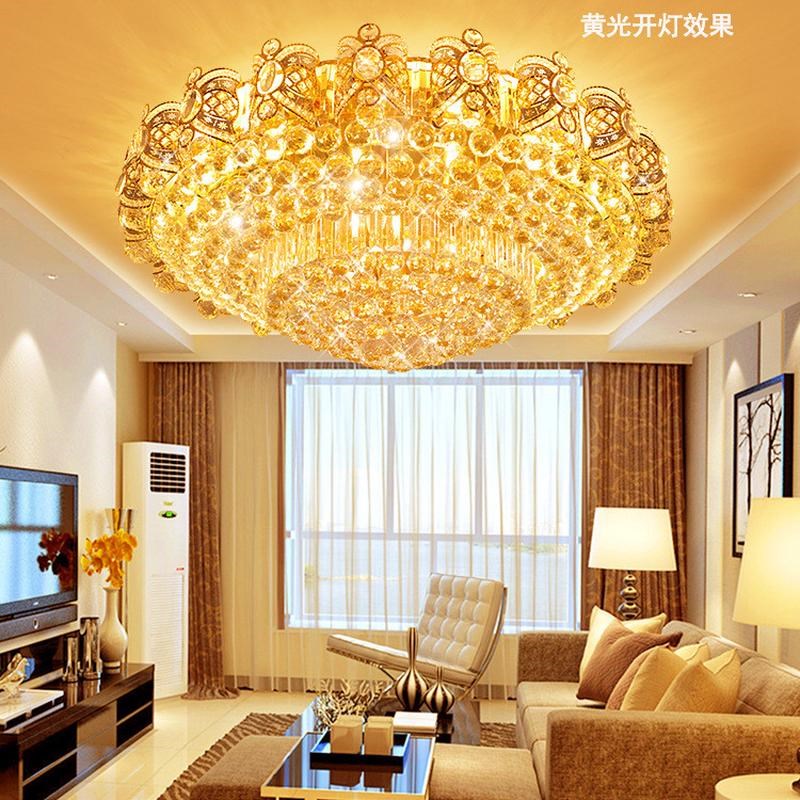 金色水晶灯圆形客厅灯led吸顶灯现代简约卧室灯大厅奢华灯具大气
