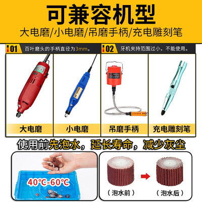 活柄百叶轮磨头 带柄砂布打磨头木工砂纸抛光轮 百页轮电磨头配件