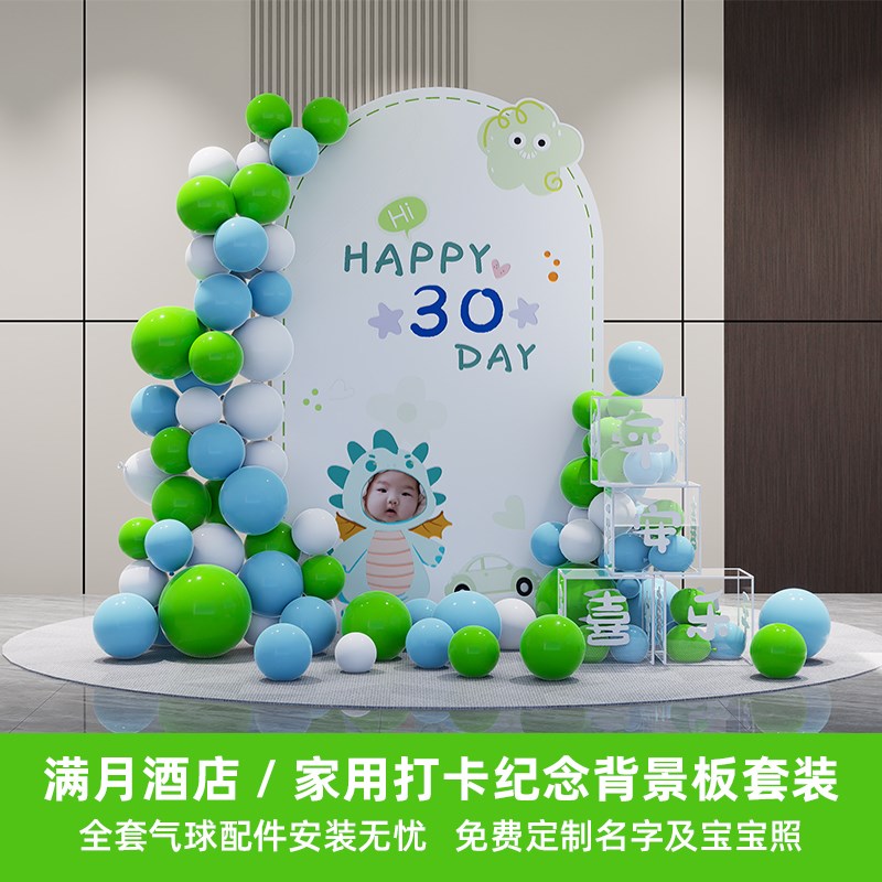 龙宝满月百日宴布置气球装饰女宝百天仪式30天百岁定制背景墙kt板