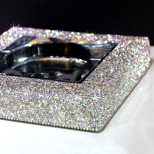 奢华镶钻水晶玻璃烟灰缸 高档满钻客厅茶几烟灰缸 办公室酒店欧式