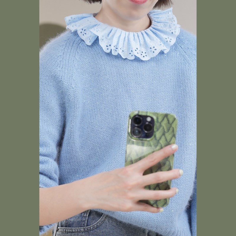 干净女生~温柔奶油蓝 韩系风清新甜美 风琴褶花边加分单品 假领子