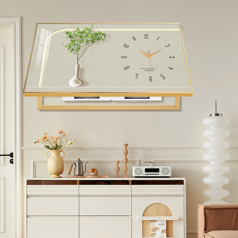 奶油风绿植大尺寸电表箱装饰画带钟表万年历遮挡配电箱电闸盒挂钟