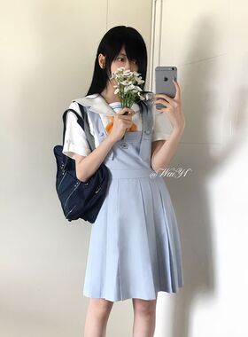 空气站台水蒸汽背带裙水手服I套装学院风校供淑女