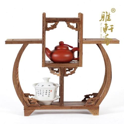 明清红木家具奇石底座茶壶架 鸡翅木雕博古架紫砂壶古玩红木底座