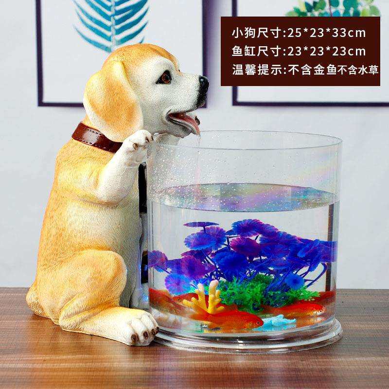 跨境电商小型绿色创意仿真树桌面装饰树脂循环水摆件现货小狗