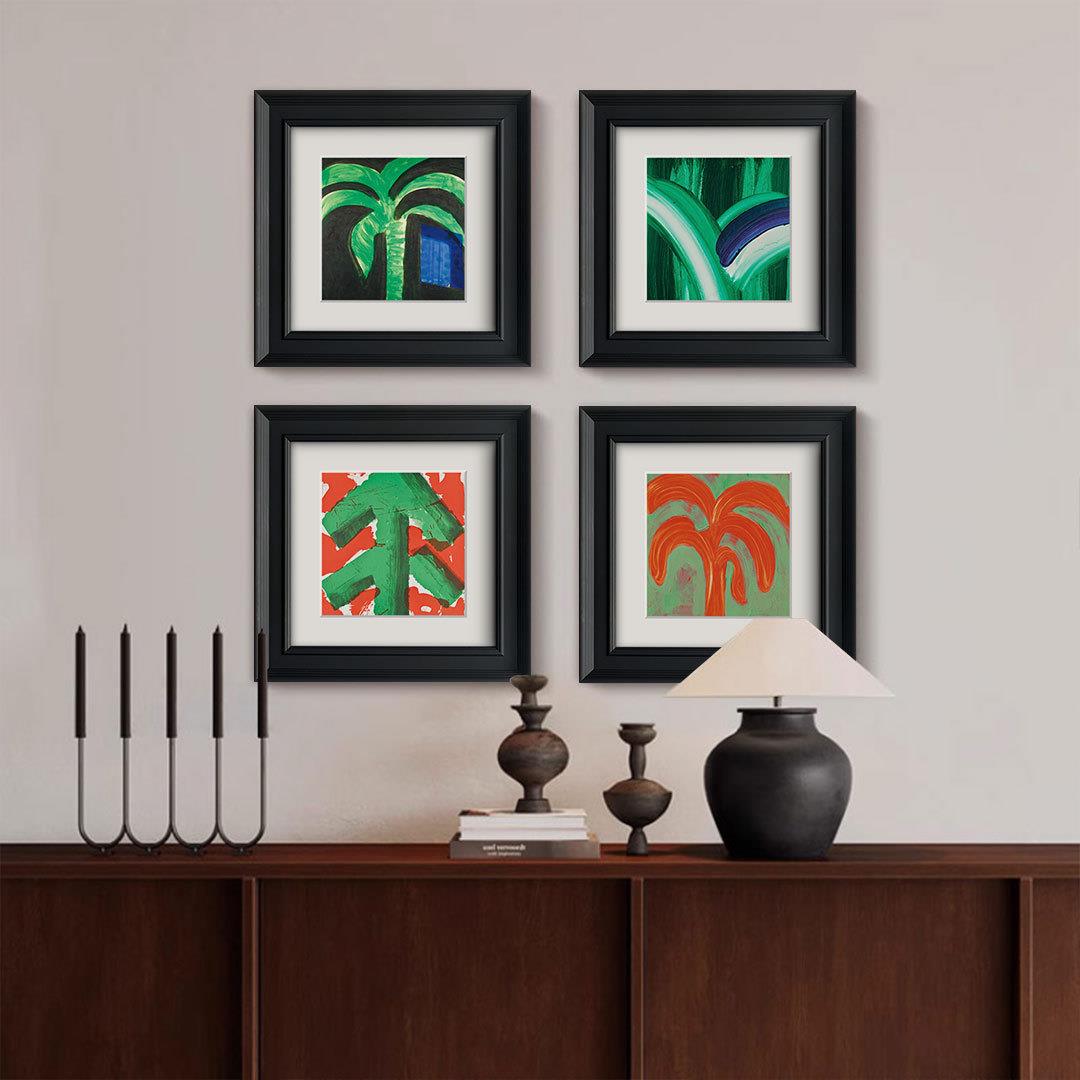 红棕榈树 中古风挂画美式简约抽象艺术装饰画客厅卧室书房墙挂画