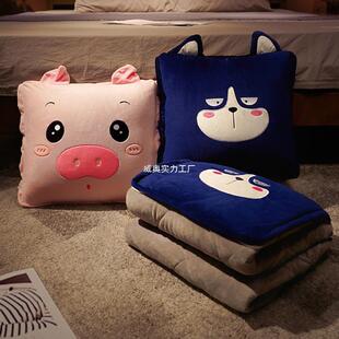 加厚抱枕被子两用毯子二合一折叠沙发靠枕办公室午睡小枕头汽马小