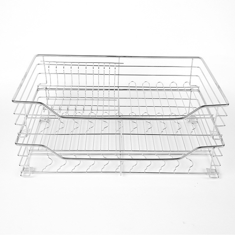 圆管不锈钢拉篮抽屉式厨房双层收纳碗架碗碟柜厨柜调味置物架
