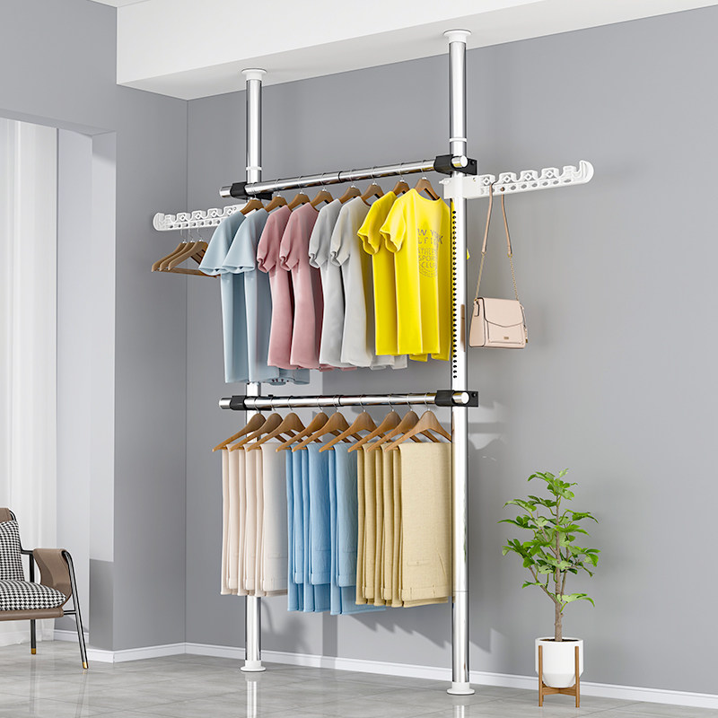 顶天立地置衣架家用落地卧室伸缩挂衣杆衣帽间简易衣帽架晾衣杆子