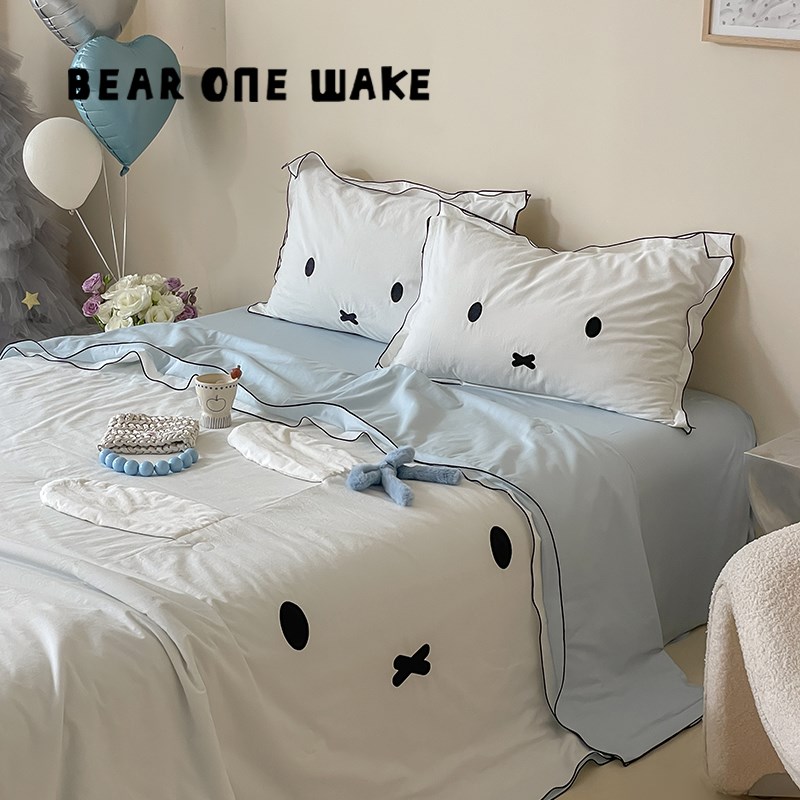 熊一醒醒 卡通可爱少女纯棉水洗棉夏凉被四件套裸睡空调被可机洗