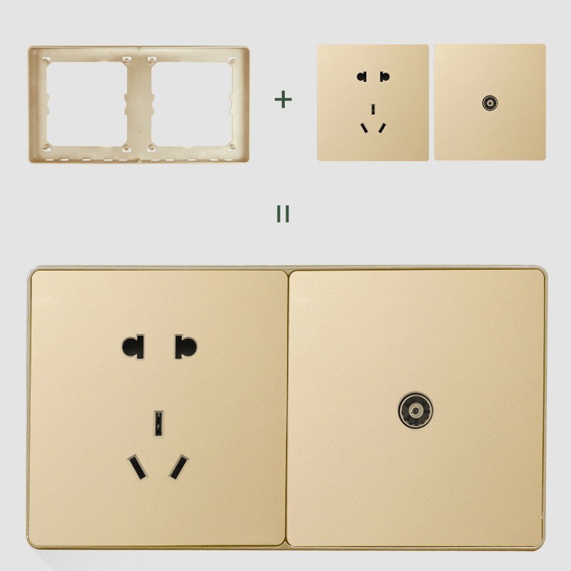 通源白色灰色金色大面板开关插座86型家用奶油风大功率插电脑