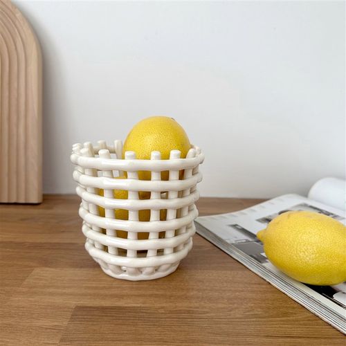 手工陶瓷编织收纳篮家用水果篮厨房筷子沥水架装饰篮乔迁礼物摆件