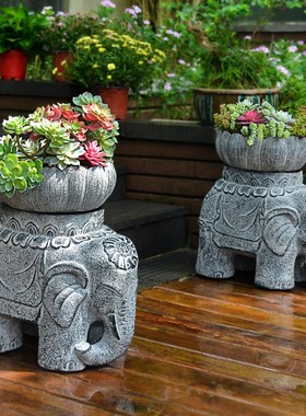 大象仿石墩户外农家民宿小院子庭院花园布置园林景观门口花盆装饰