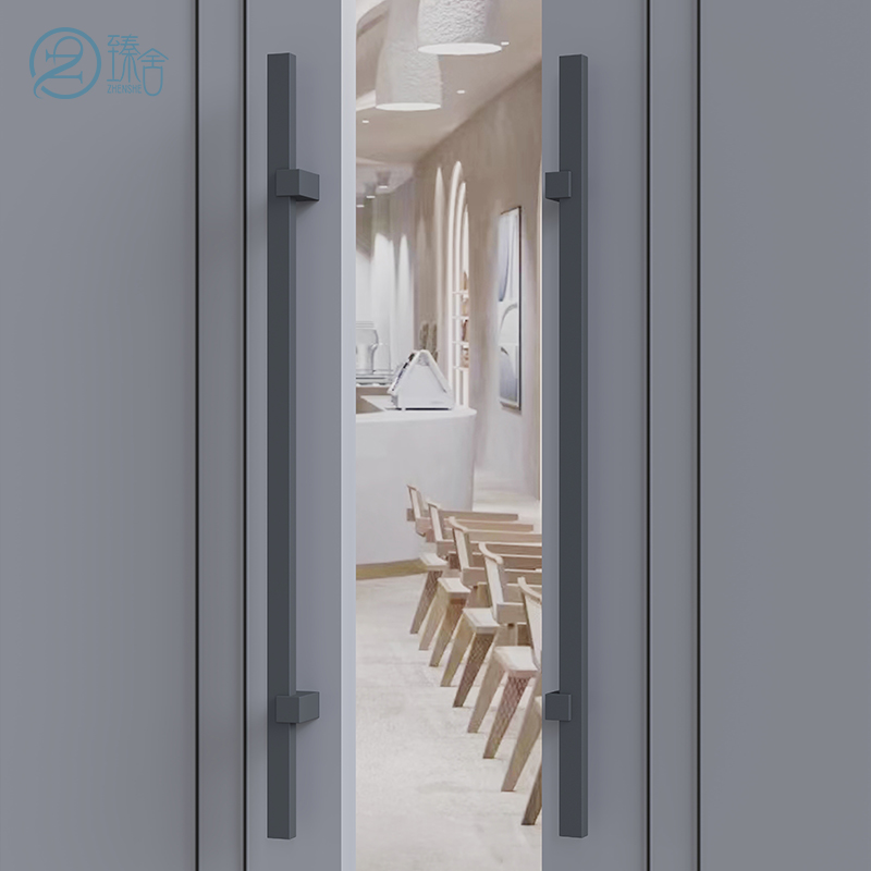 现代简约黑色有框玻璃大门拉手定制金色不锈钢酒店包厢实木门把手