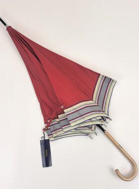 日单拉夫*马儿喜庆红色接边条纹 枫木手柄自动纤维防风长柄晴雨伞