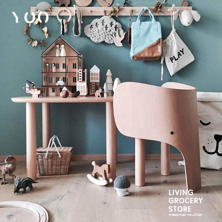 北欧实木动物卡通可爱Q大象儿童椅宝宝幼儿园学习游戏写字桌椅