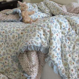 韩版双层纱春秋被家用 20%大豆纤维冬被豆豆被花边碎花冬季被子