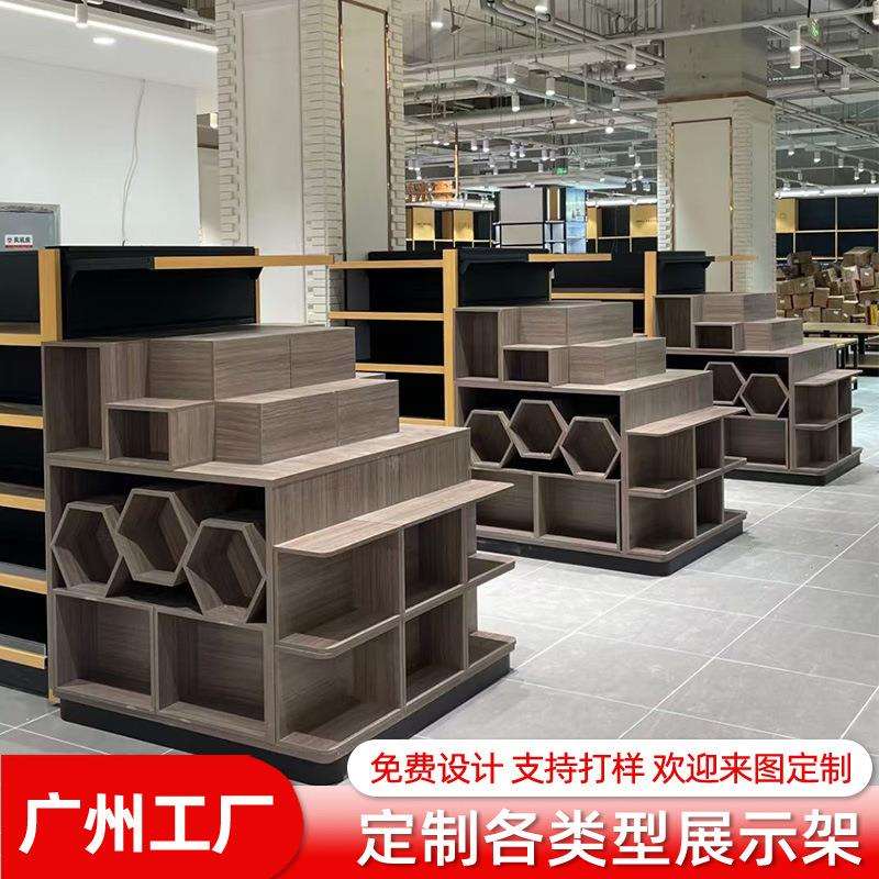 超市货架陈列木盒木箱端头情景堆美陈展示道具摩登架端架延伸堆头图片