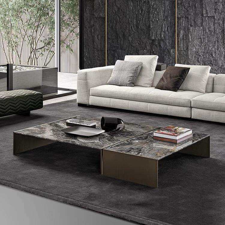 意式极简轻奢威尼斯棕天然大理石茶几现代设计师设计家用轻奢茶几