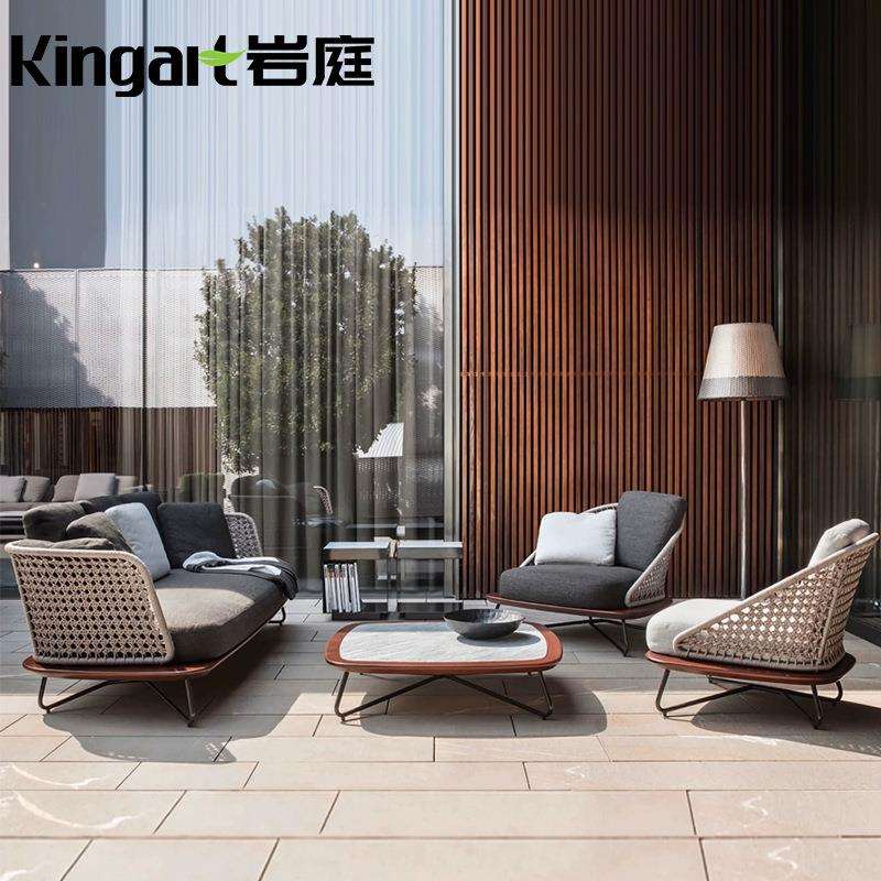 户外沙发庭院阳台柚木藤编沙发组合别墅室外休闲露天藤椅花园家具