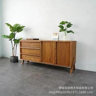 榆木餐边柜现代简约实木餐厅茶室茶水柜新中式免漆家具榆木储物柜