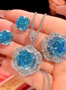 2025新款庄生生珠宝铜底镀金千禧切海蓝色气质轻奢套装女16-12m