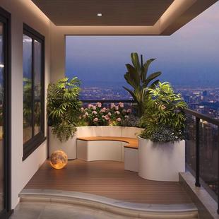 新户外不锈钢花箱坐凳庭院休闲座椅组合阳台金属花槽外摆围栏花坛