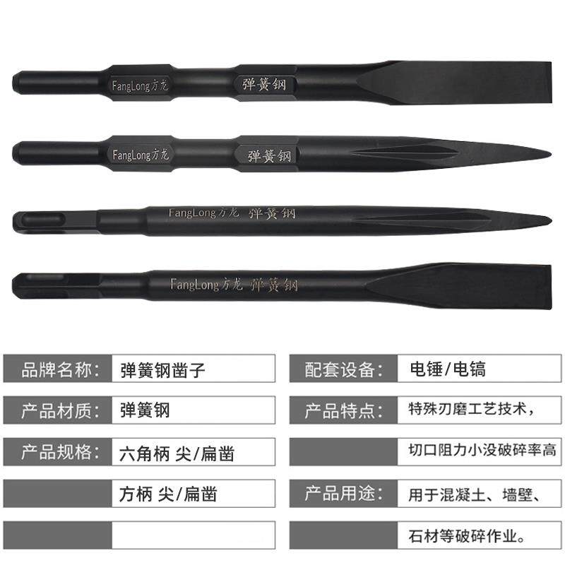 弹簧钢电锤扁凿子电镐铲头电搞锤凿头冲击钻打混凝土方柄开槽钻头图片