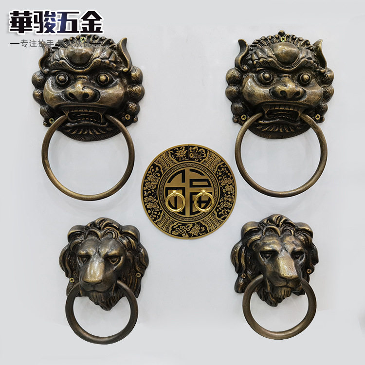 铜仿古铜铜兽头门环狮子头虎头拉手麒麟大门把手老式木门拉环