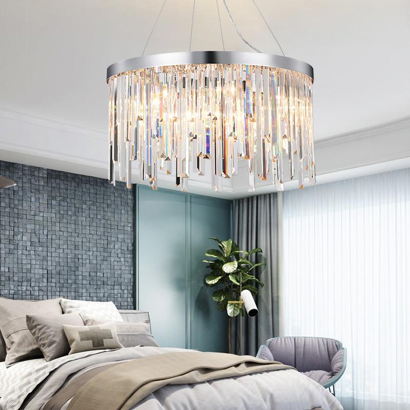 K9水晶条吊灯后现代简约客厅灯圆形卧室餐厅灯流苏楼梯复式楼灯具