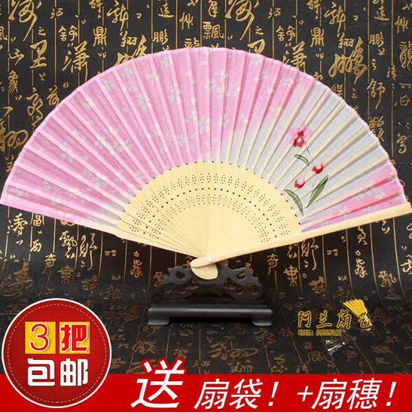 套扇子女中国风式 真丝送扇女 节古风折扇扇杭州绢日式古典扇女二