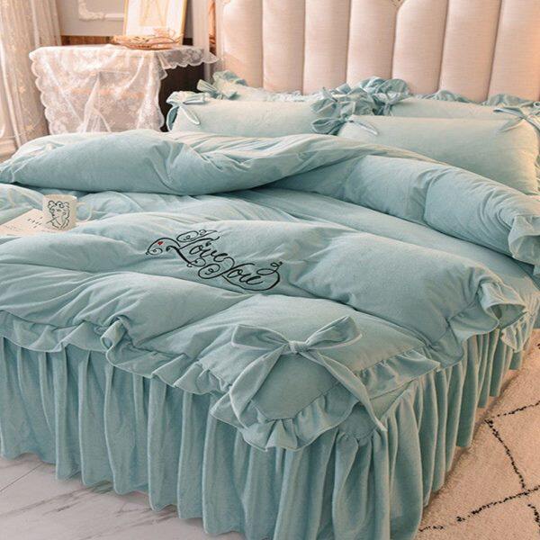 牛奶绒四件套加厚珊瑚绒公主风床裙款双面绒冬季床单被套床上用品