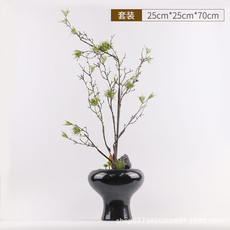 新中式落地花艺摆件售楼处样板间客厅酒店禅意陶S瓷盆景装饰品摆