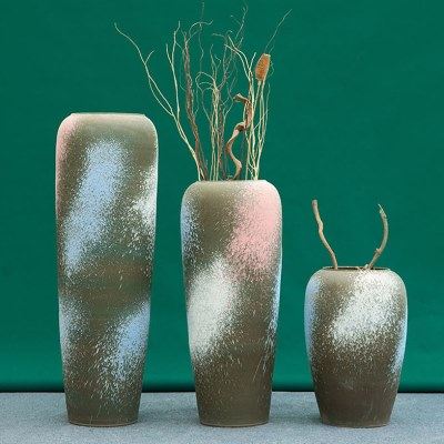 客厅粗陶大码花瓶三件套做旧陶器饰品摆件复古插花罐酒柜装饰陶罐,家居饰品,花瓶,淘宝优惠券,粉丝福利购,淘宝优惠卷