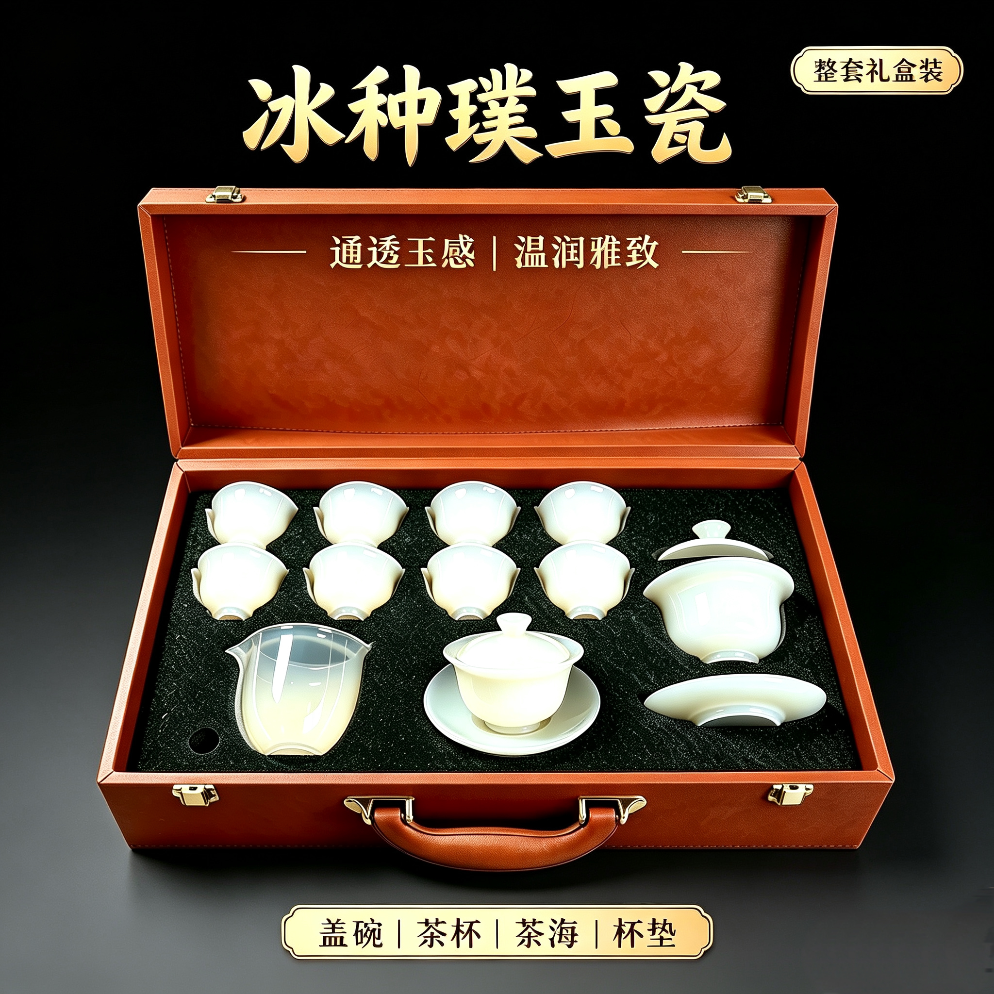 冰种璞玉瓷高档轻奢功夫茶具泡茶壶三才盖碗整套家用泡茶杯礼盒装