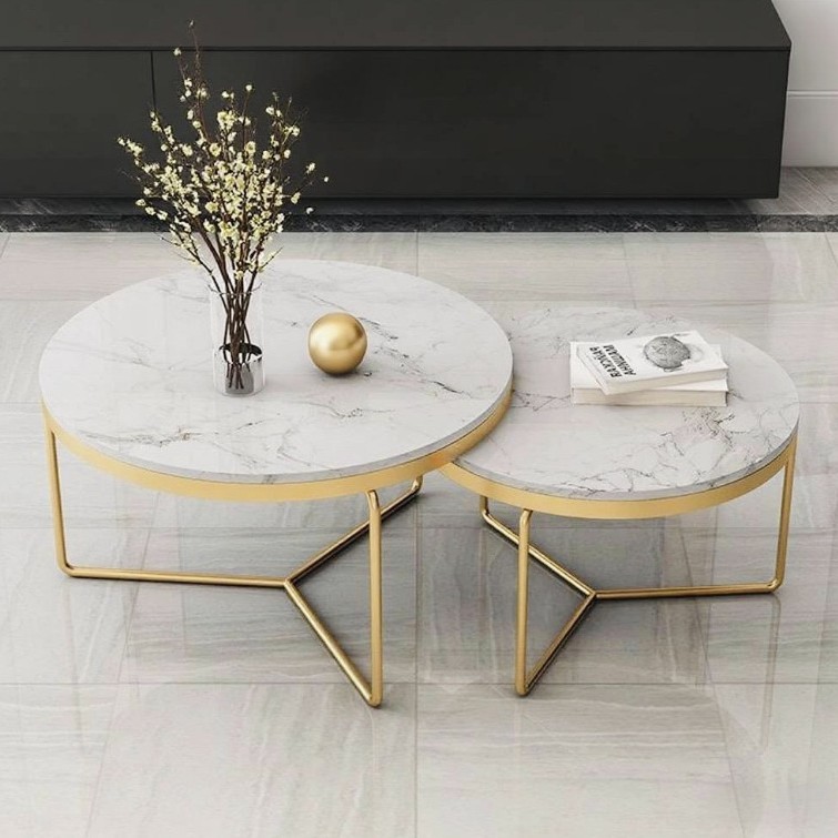 轻奢现代简约岩板大理石灰色小户型家用北欧客厅圆形茶几