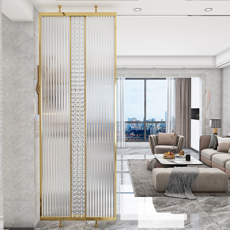 不锈钢轻奢屏风长虹玻璃隔断简约现代客餐厅卧室入户玄关金属栏栅