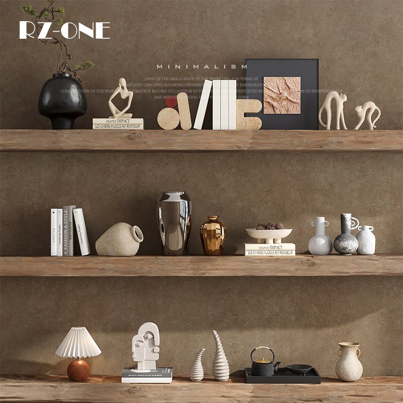 Rzone 侘h寂软装饰品s摆件创意中古民宿酒店陶瓷花瓶艺术工艺品摆