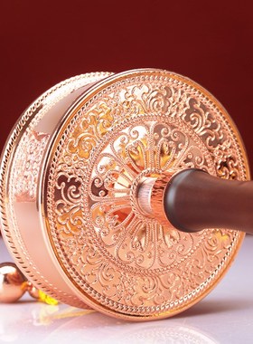 纯铜藏式莲师手摇转筒亚青在家用电镀红铜手摇双轴承X雕花随身摆
