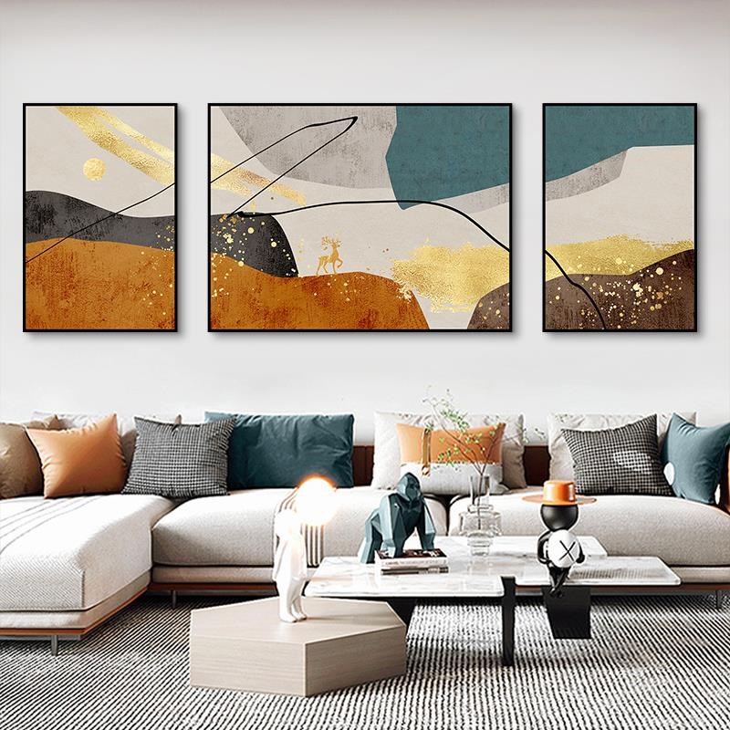 大鹿饰生财厅客有装寓意好轻奢沙壁G发联背景墙挂抽象气三定做