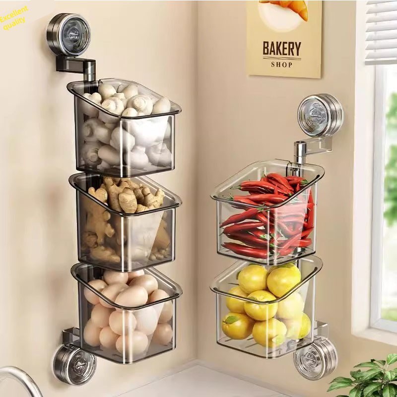 【下单立减30】厨房吸盘s收纳盒免打孔葱姜蒜壁挂式可旋转浴室YT