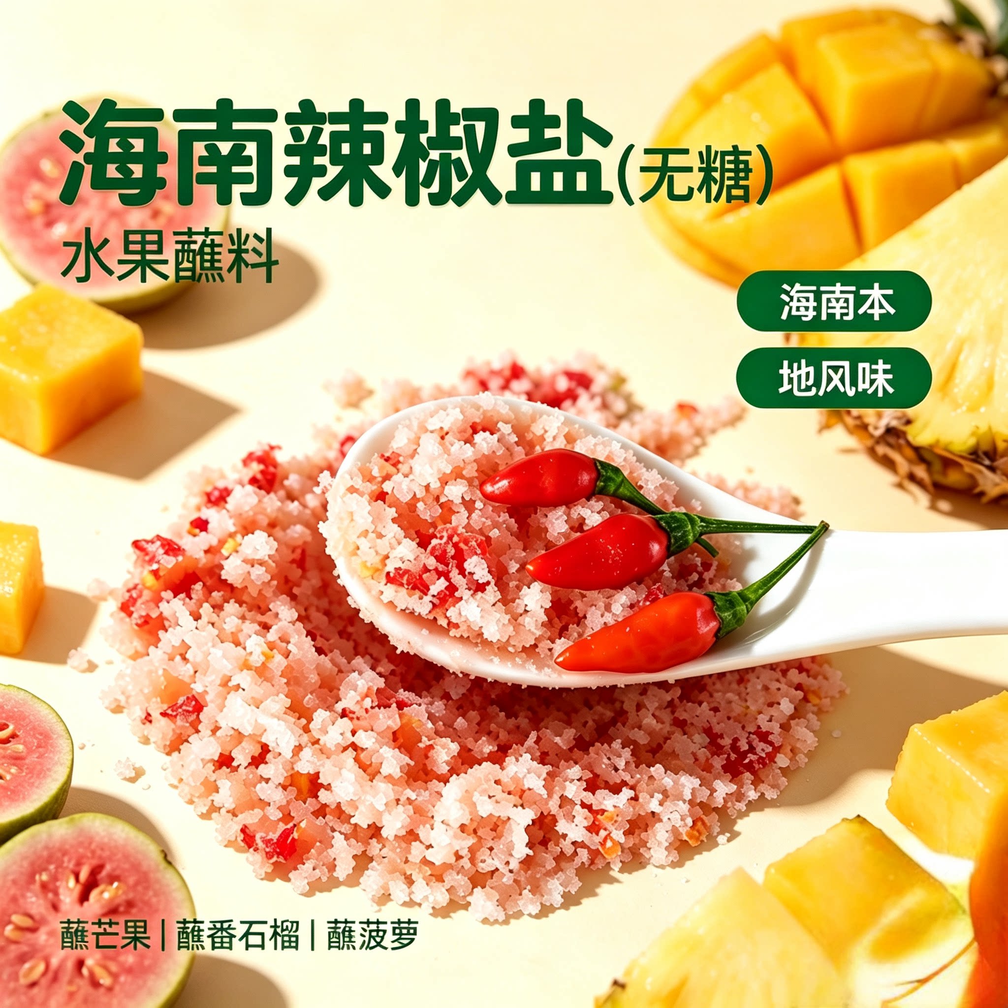 海南辣椒盐 无糖 粗盐 生芒配料 纯手工制作 番石榴配料 包邮