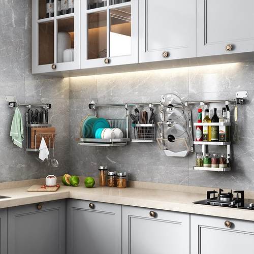 新品壁挂厨房置物架o不锈钢挂件免打孔刀架筷子架锅架沥水碗碟架