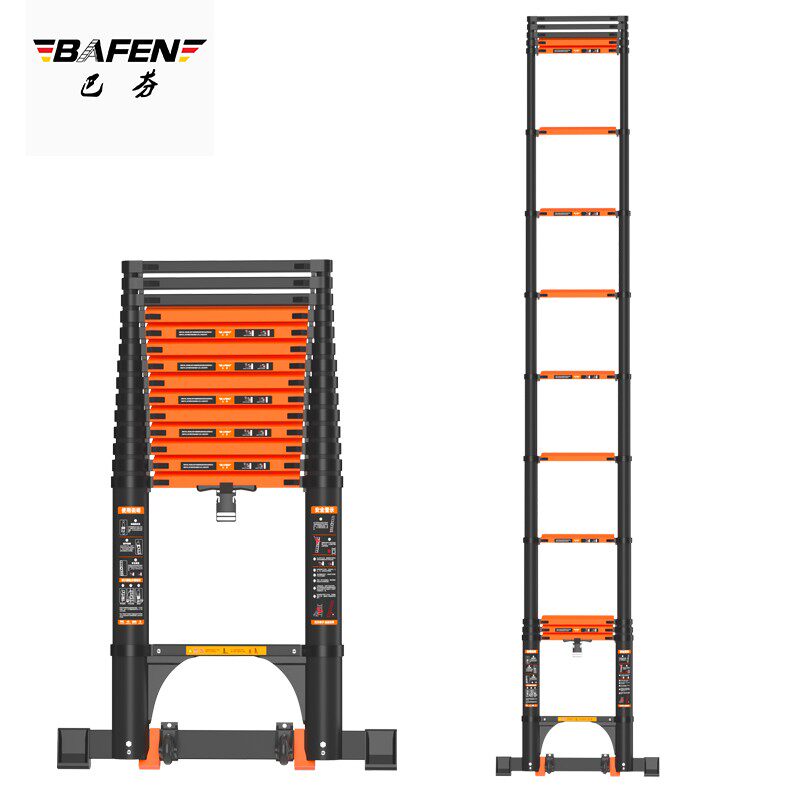 巴芬伸缩家用铝合金伸缩直梯折叠便携式单面靠墙带挂钩带滚轮直梯